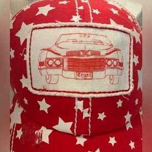 Cruel Denim Red Star Trucker Hat – Retro Car Graphic